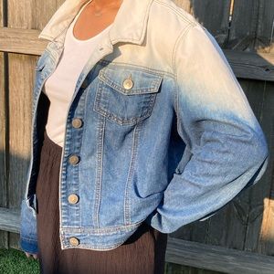 Vintage White to Blue Ombré Denim Jacket | sz XL
